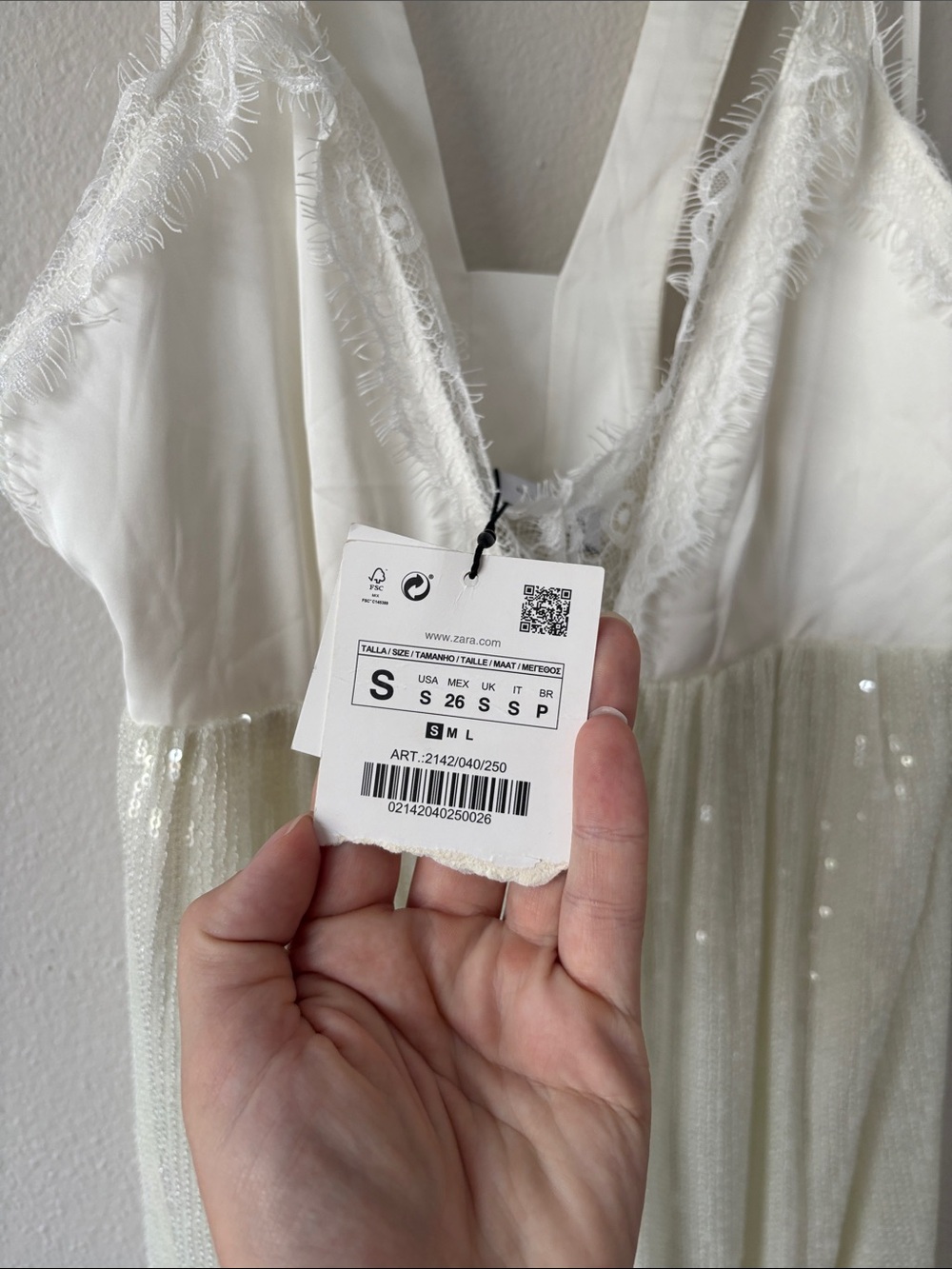 NWT ZARA WHITE SEQUIN KNIT SLIP DRESS LIMITED EDITION bridal coastal lace size S - Picture 8 of 12
